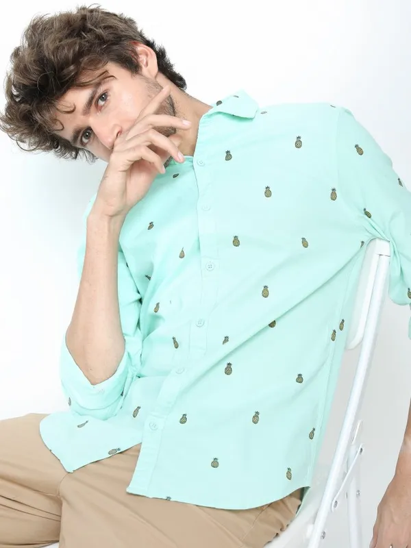  Ketch Men Blue Printed Slim Fit Casual Shirts