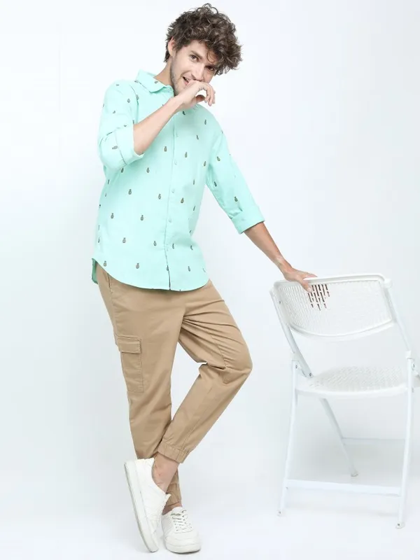  Ketch Men Blue Printed Slim Fit Casual Shirts