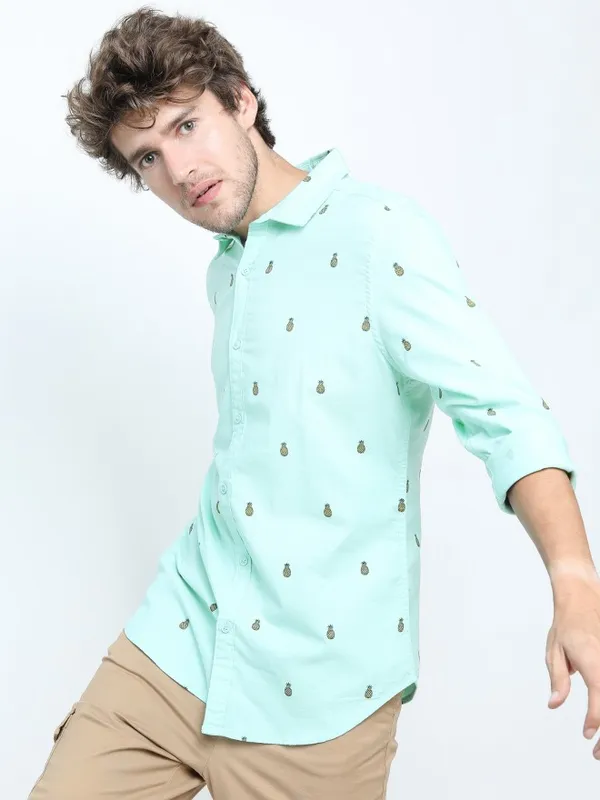  Ketch Men Blue Printed Slim Fit Casual Shirts