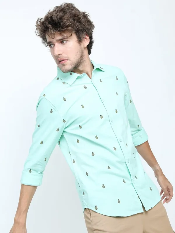  Ketch Men Blue Printed Slim Fit Casual Shirts