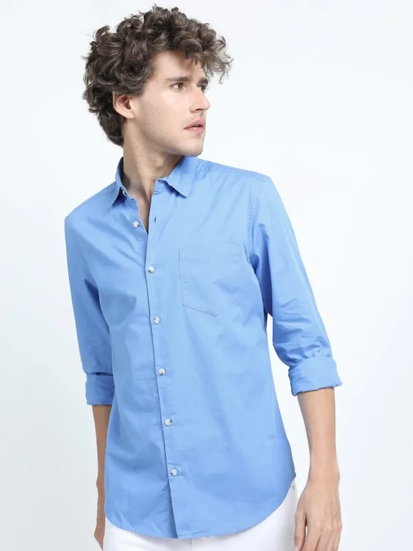  Highlander Men Blue Printed Slim Fit Casual Shirts