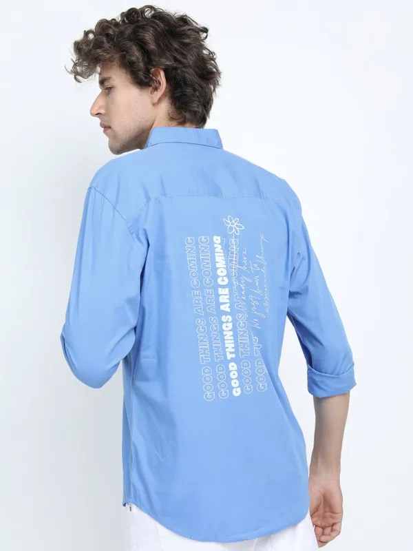  Highlander Men Blue Printed Slim Fit Casual Shirts
