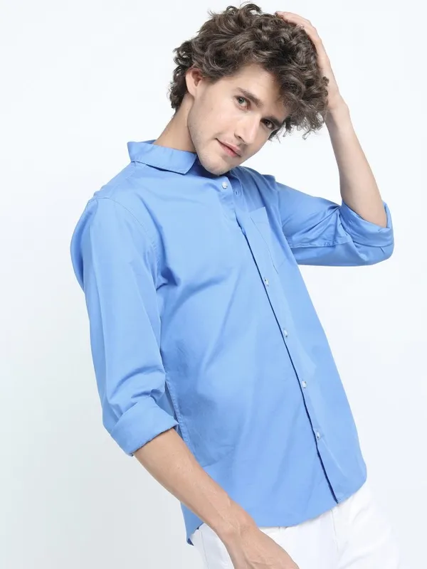  Highlander Men Blue Printed Slim Fit Casual Shirts