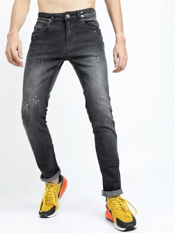  Highlander Men Grey Slim Fit Mildly Distressed Jeans