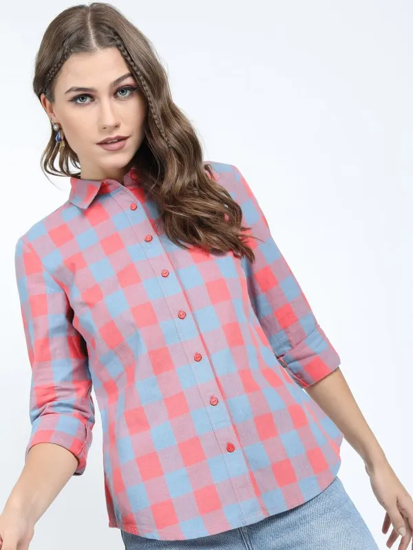  Tokyo Talkies Women Pink Checked Casual Shirts