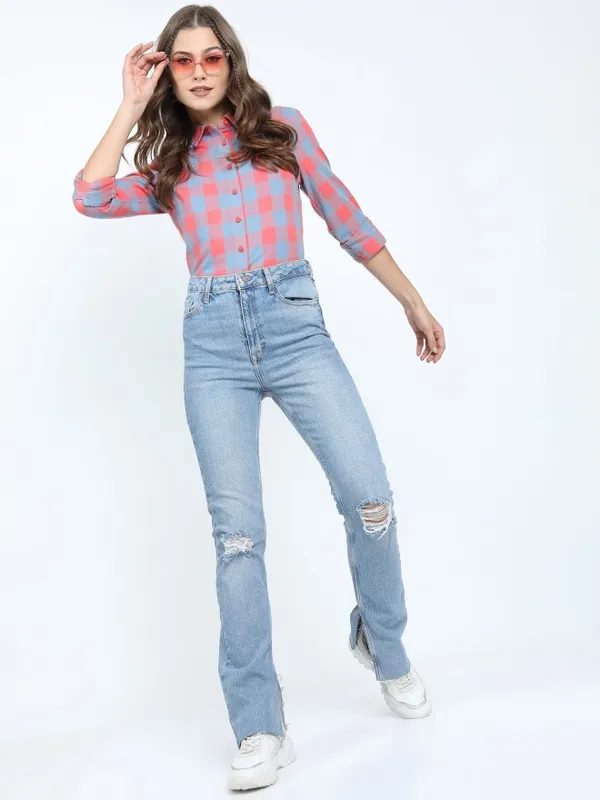  Tokyo Talkies Women Pink Checked Casual Shirts