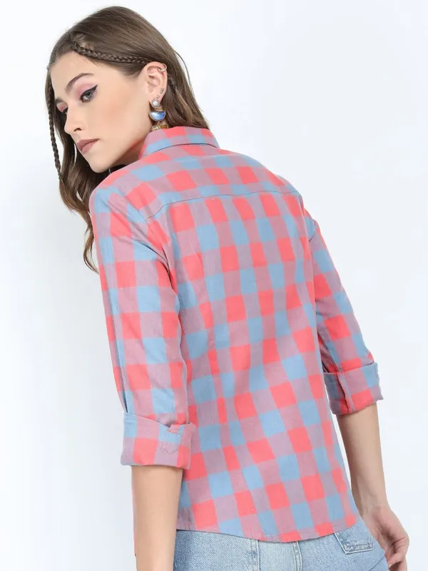  Tokyo Talkies Women Pink Checked Casual Shirts