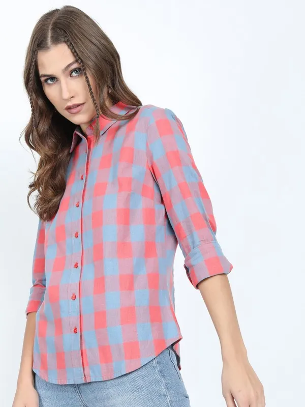  Tokyo Talkies Women Pink Checked Casual Shirts