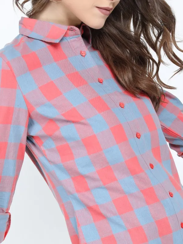  Tokyo Talkies Women Pink Checked Casual Shirts