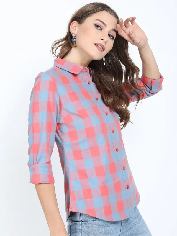  Tokyo Talkies Women Pink Checked Casual Shirts