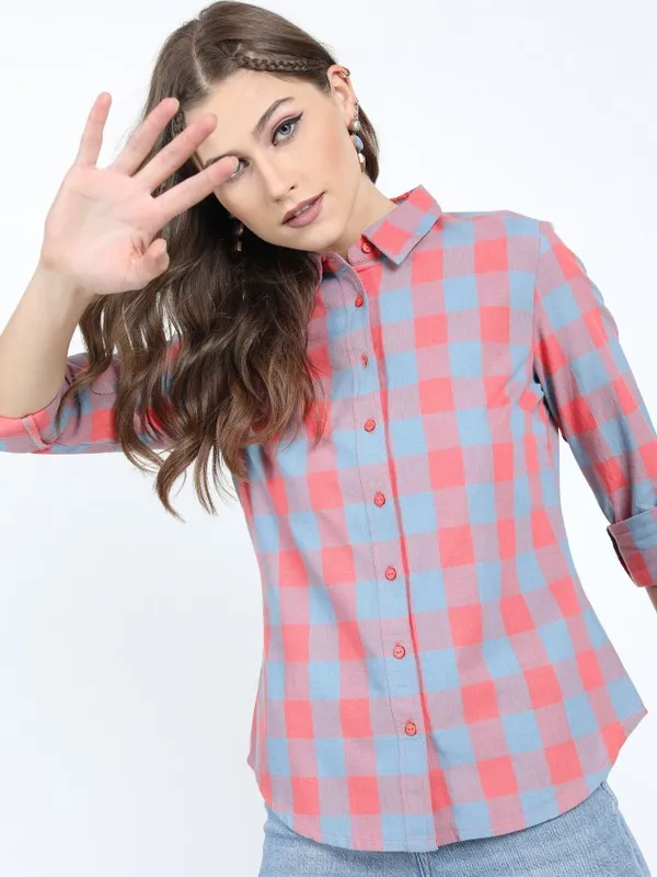  Tokyo Talkies Women Pink Checked Casual Shirts