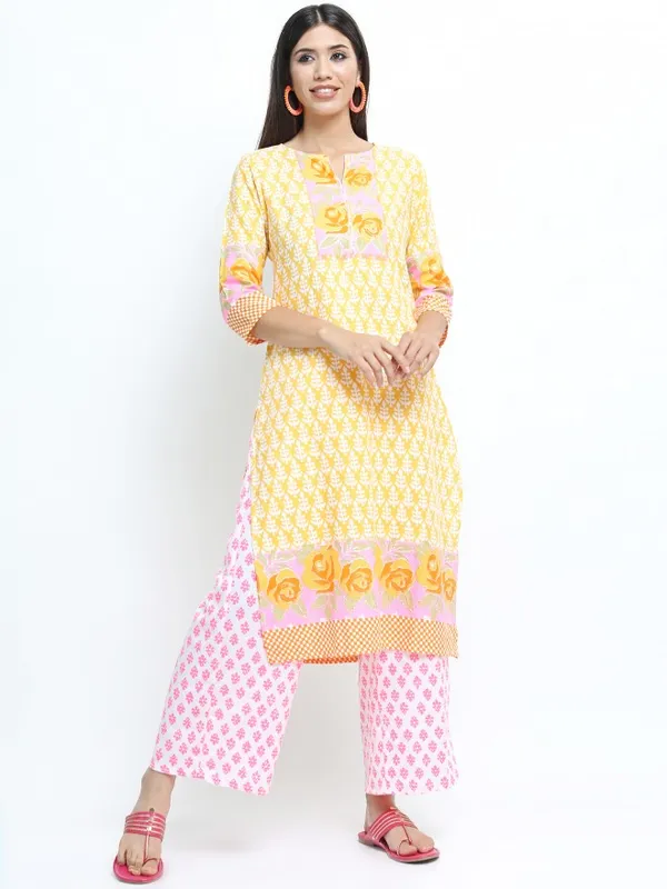  Vishudh Women Mustard Printed Kurta Sets