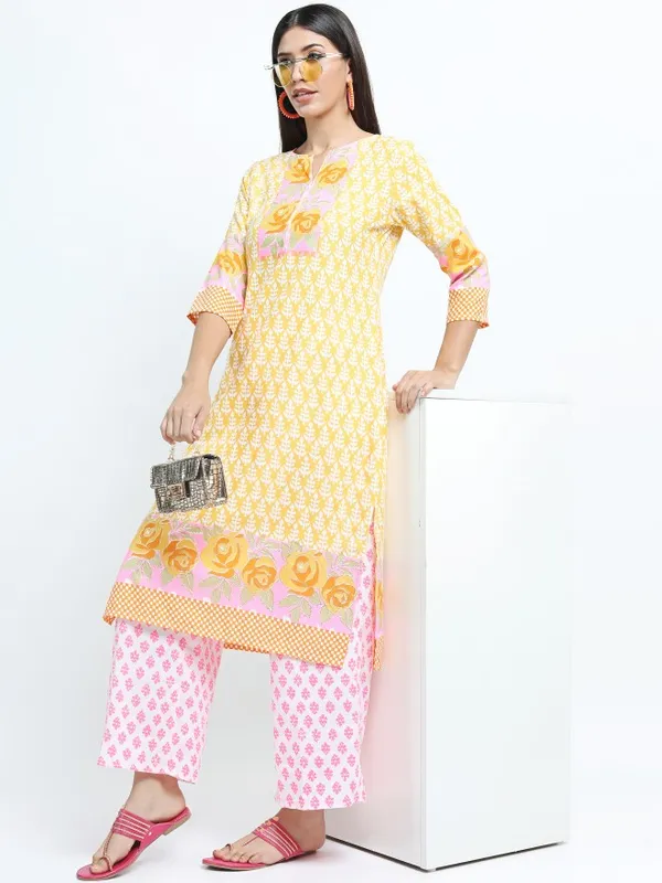  Vishudh Women Mustard Printed Kurta Sets