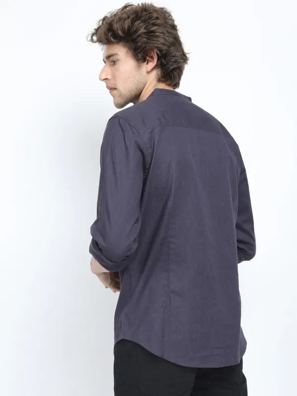  Ketch Men Grey Solid Slim Fit Casual Shirts