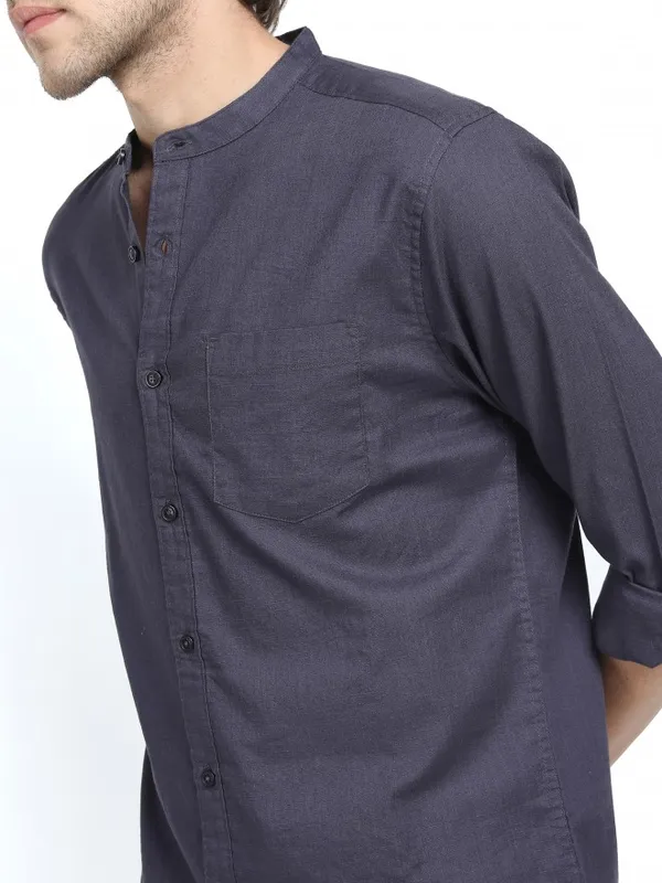  Ketch Men Grey Solid Slim Fit Casual Shirts