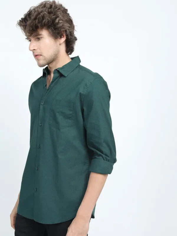  Ketch Men Green Solid Slim Fit Casual Shirts