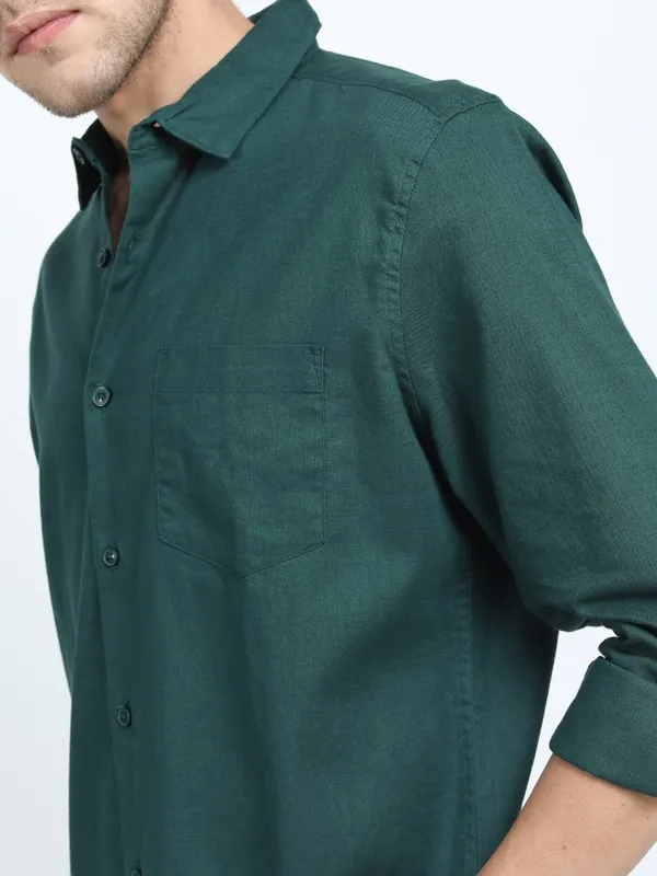  Ketch Men Green Solid Slim Fit Casual Shirts