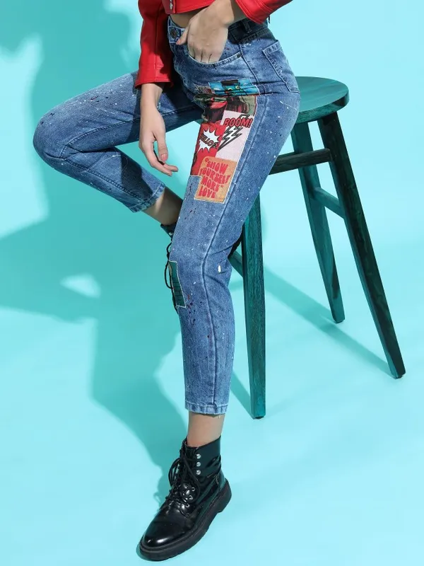  Tokyo Talkies Women Blue Mom Fit Highly Distressed Jeans