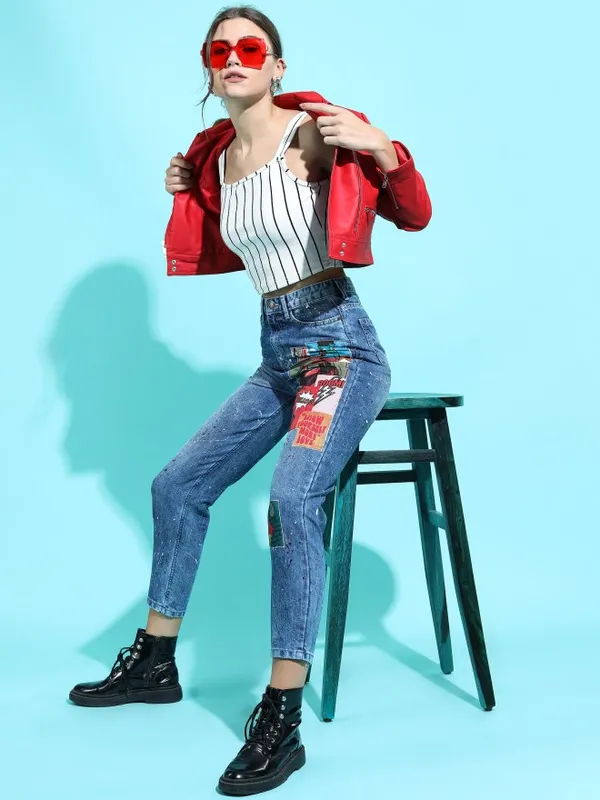  Tokyo Talkies Women Blue Mom Fit Highly Distressed Jeans