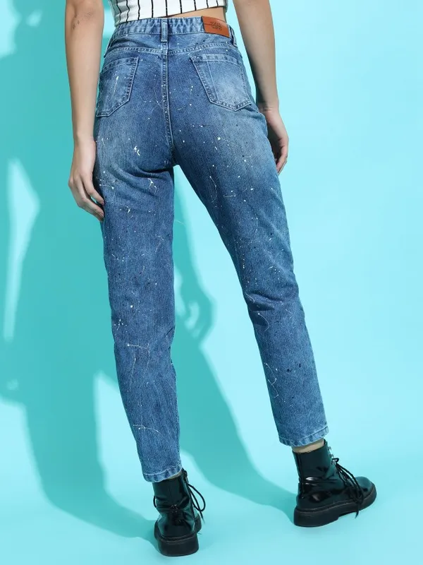  Tokyo Talkies Women Blue Mom Fit Highly Distressed Jeans