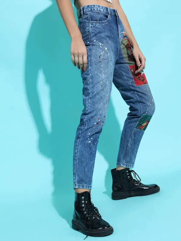  Tokyo Talkies Women Blue Mom Fit Highly Distressed Jeans