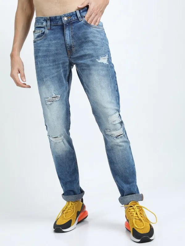 Highlander Men Blue Slim Fit Mildly Distressed Jeans