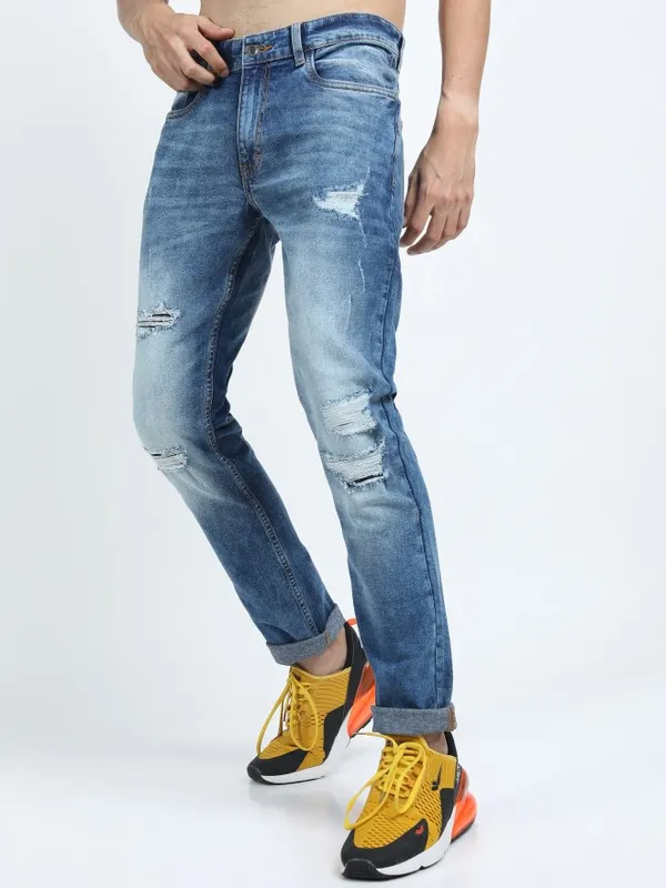  Highlander Men Blue Slim Fit Mildly Distressed Jeans