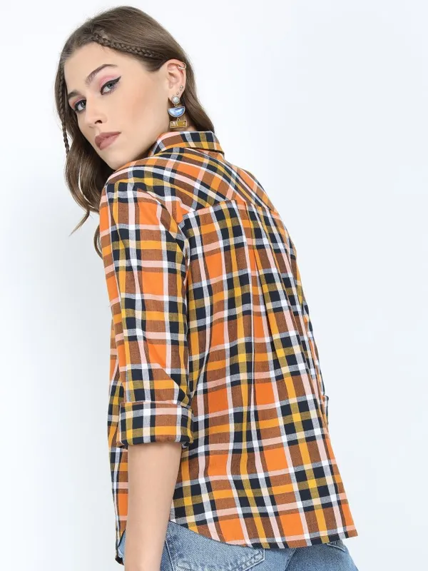  Tokyo Talkies Women Terracotta Checked Casual Shirts