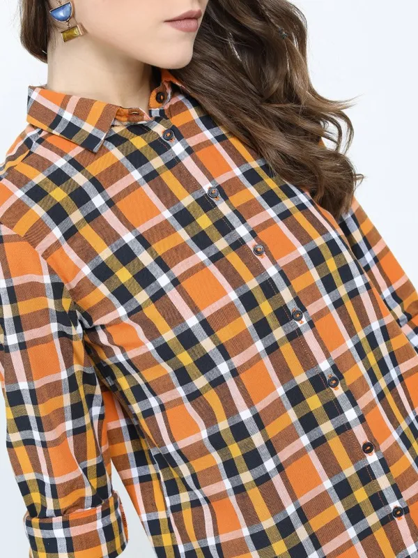  Tokyo Talkies Women Terracotta Checked Casual Shirts