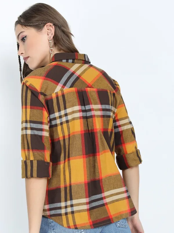  Tokyo Talkies Women Mustard Checked Casual Shirts