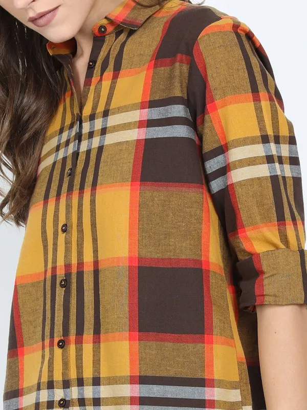  Tokyo Talkies Women Mustard Checked Casual Shirts