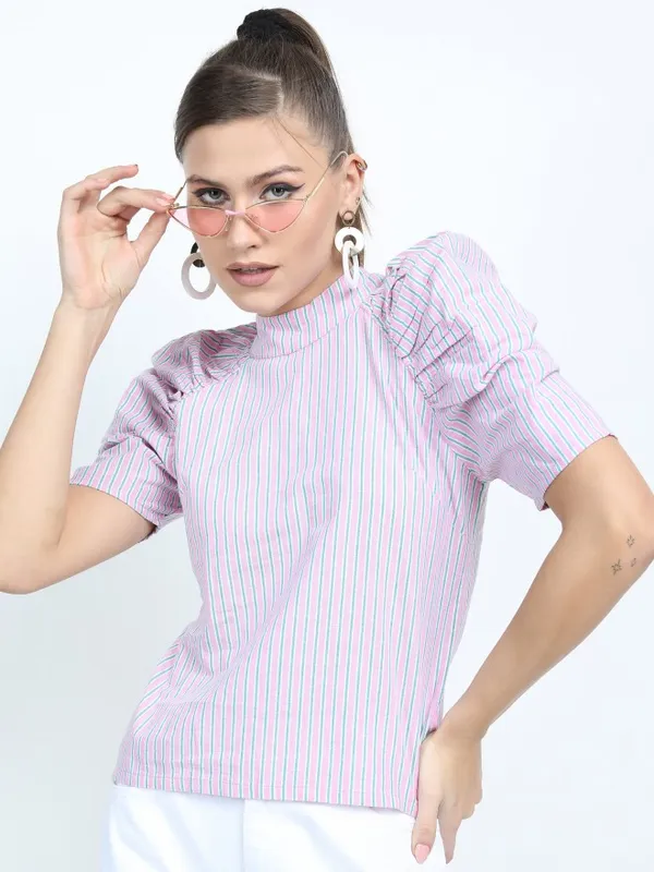  Tokyo Talkies Women Pink striped Regular Tops