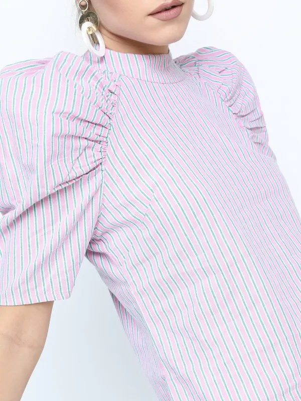  Tokyo Talkies Women Pink striped Regular Tops
