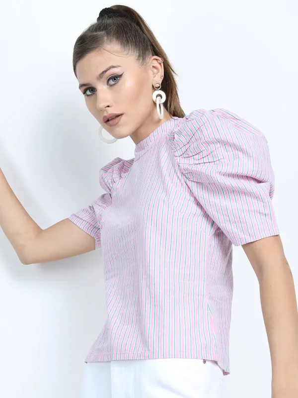  Tokyo Talkies Women Pink striped Regular Tops