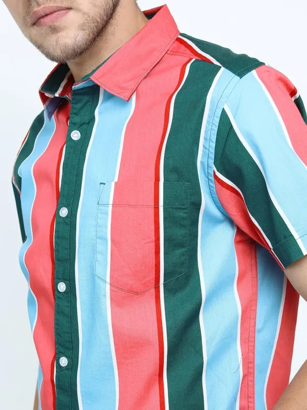  Highlander Men Pink Striped Slim Fit Casual Shirts