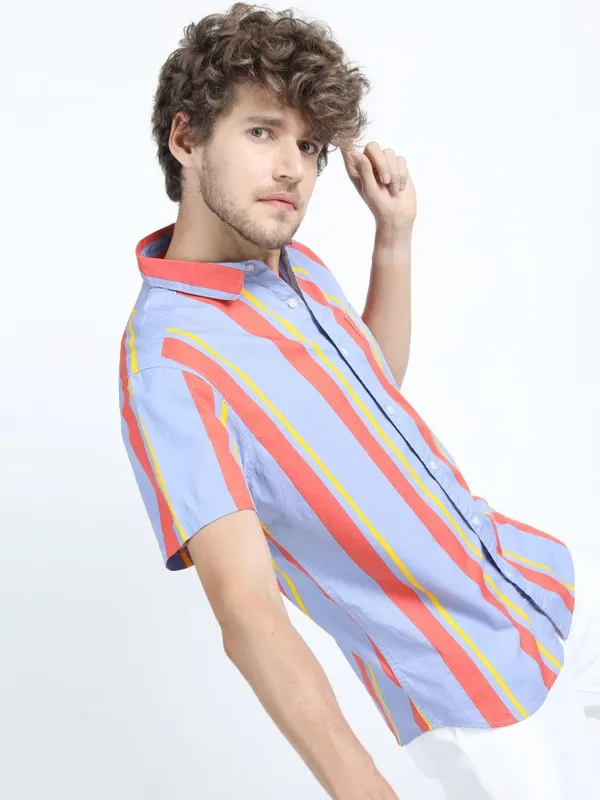  Highlander Men Multi Striped Slim Fit Casual Shirts