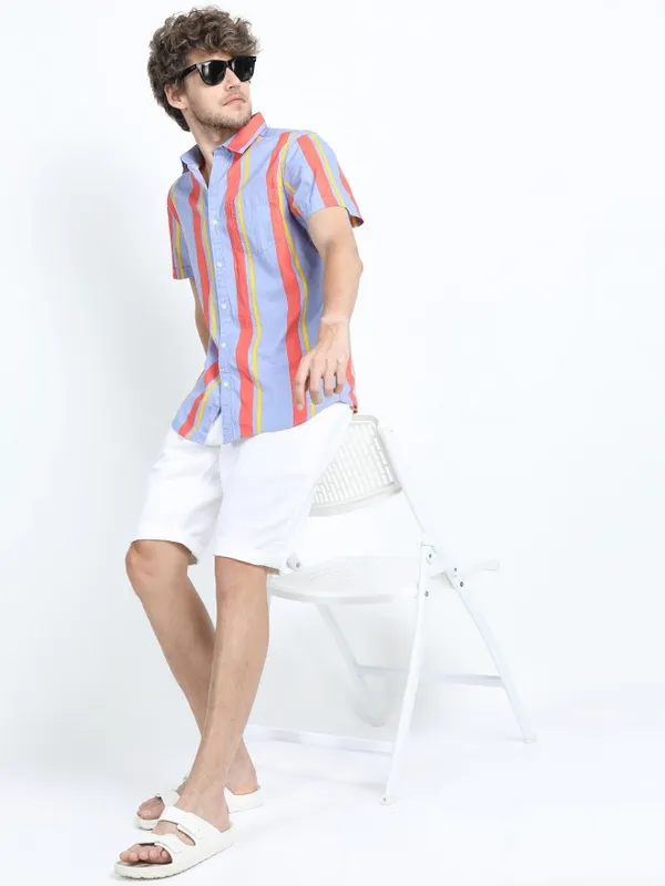  Highlander Men Multi Striped Slim Fit Casual Shirts