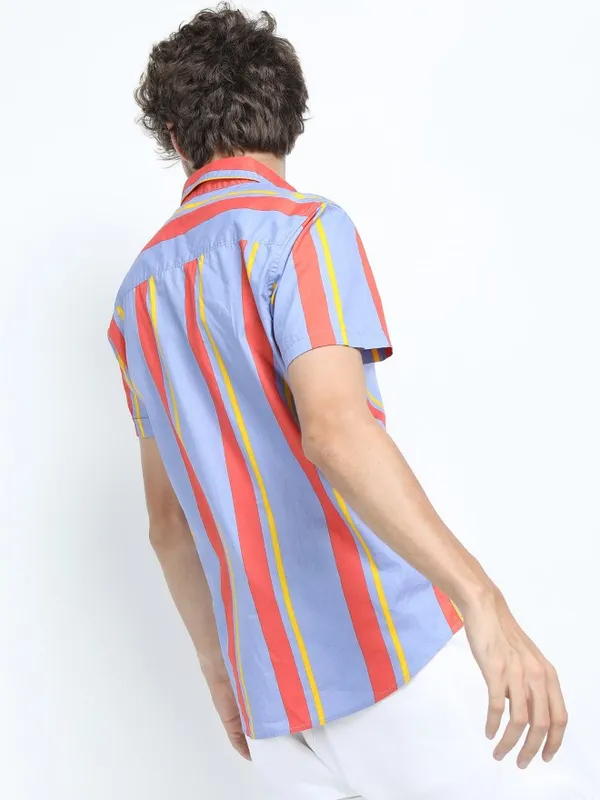  Highlander Men Multi Striped Slim Fit Casual Shirts