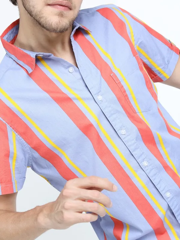  Highlander Men Multi Striped Slim Fit Casual Shirts