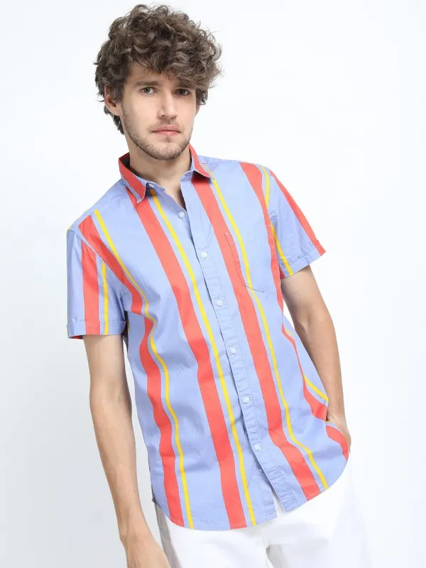  Highlander Men Multi Striped Slim Fit Casual Shirts