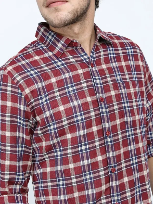  Ketch Men Maroon Checked Slim Fit Casual Shirts