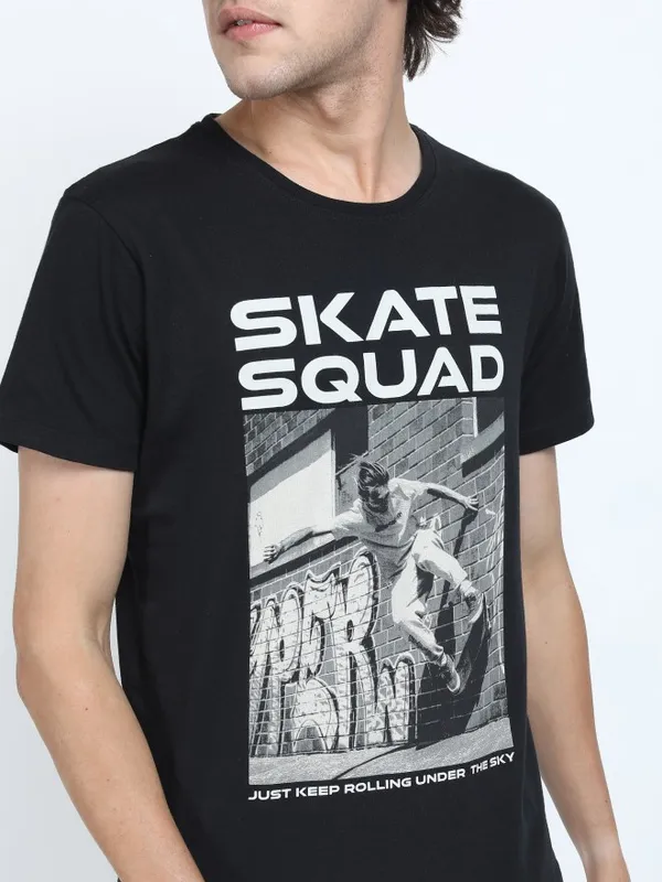  Highlander Men Black Printed Round Neck T-Shirts