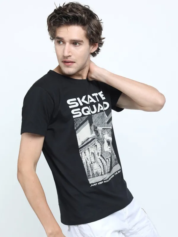  Highlander Men Black Printed Round Neck T-Shirts