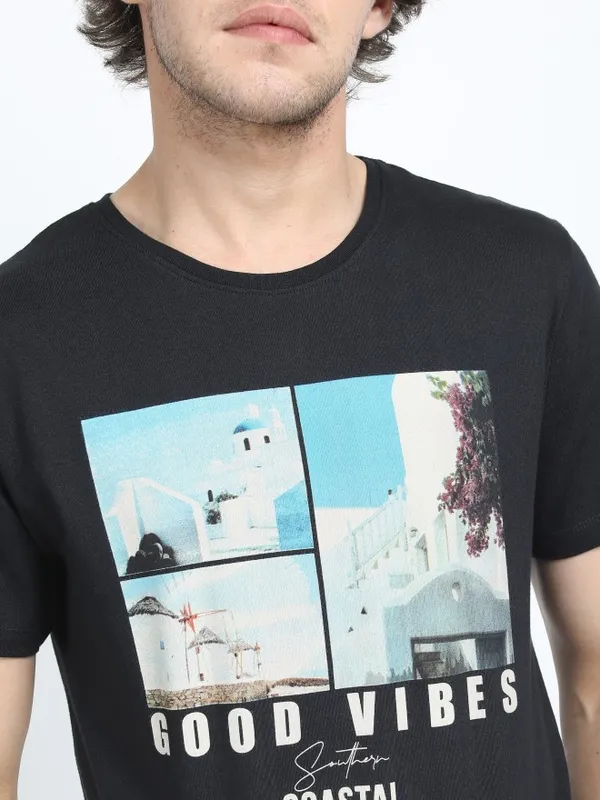  Highlander Men Black Printed Round Neck T-Shirts