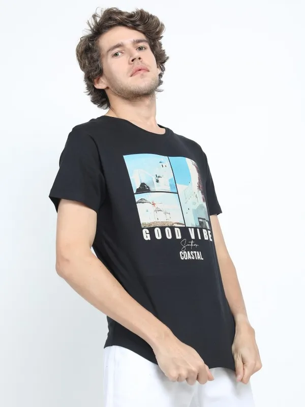  Highlander Men Black Printed Round Neck T-Shirts
