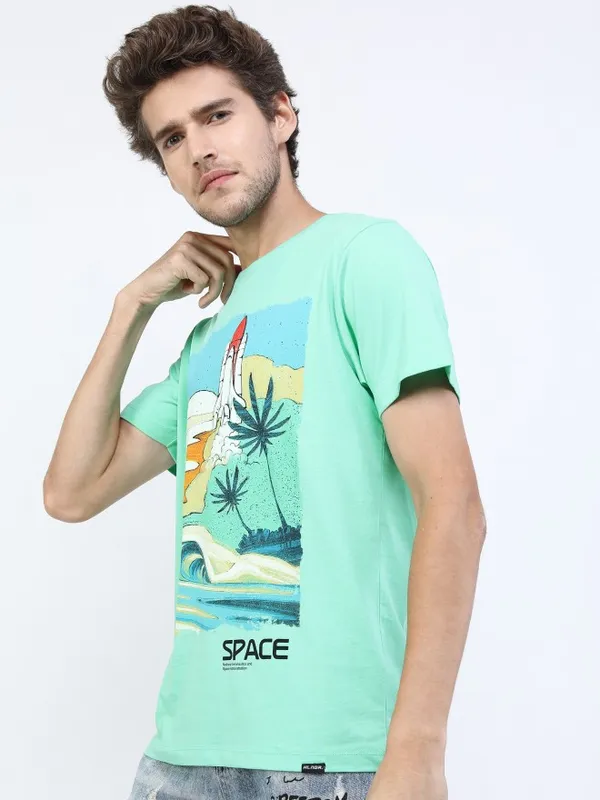 Highlander Men Green Printed Round Neck T-Shirts