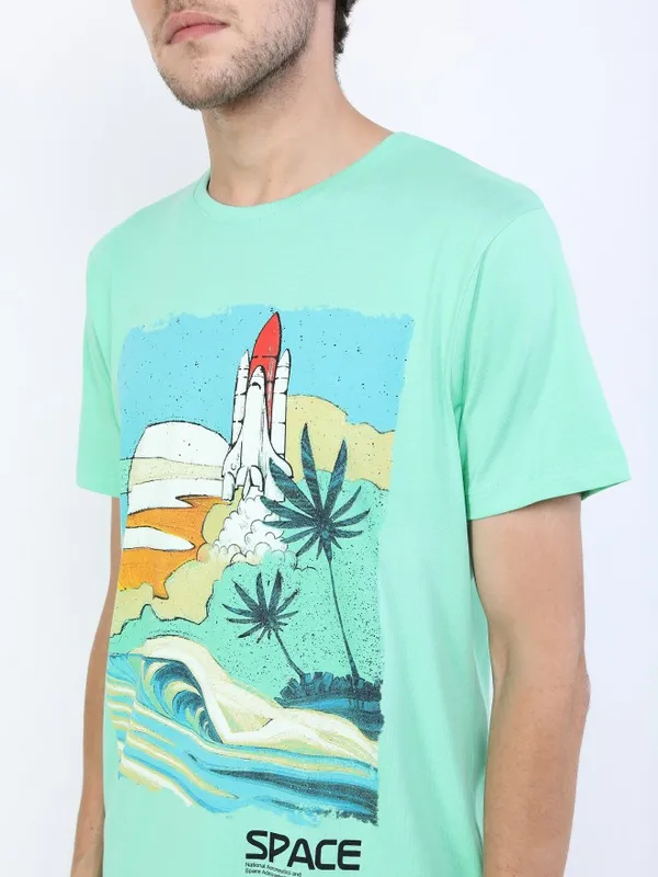  Highlander Men Green Printed Round Neck T-Shirts