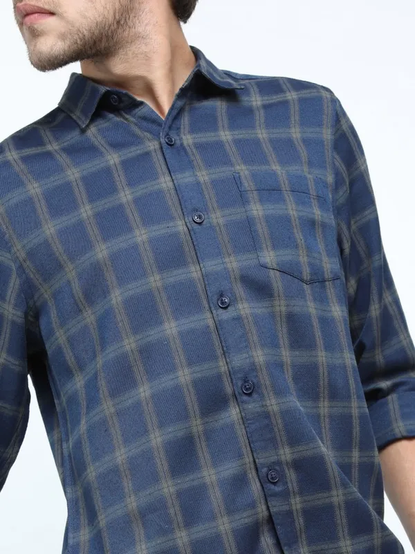  Ketch Men Navy Blue Checked Slim Fit Casual Shirts