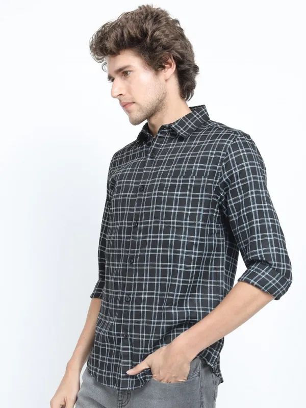  Ketch Men Black Checked Slim Fit Casual Shirts