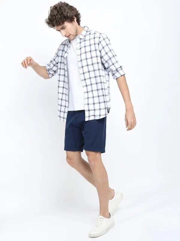  Ketch Men White Checked Slim Fit Casual Shirts